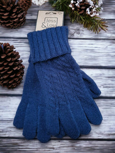 Navy Cosy Cable Knit Gloves