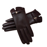 Gold Buckle Detail Faux Leather Gloves - Chocolate