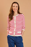 EMRECO Red Striped Round Neck Cardigan
