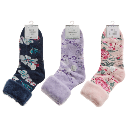 Floral Print Bed Socks with Grippers