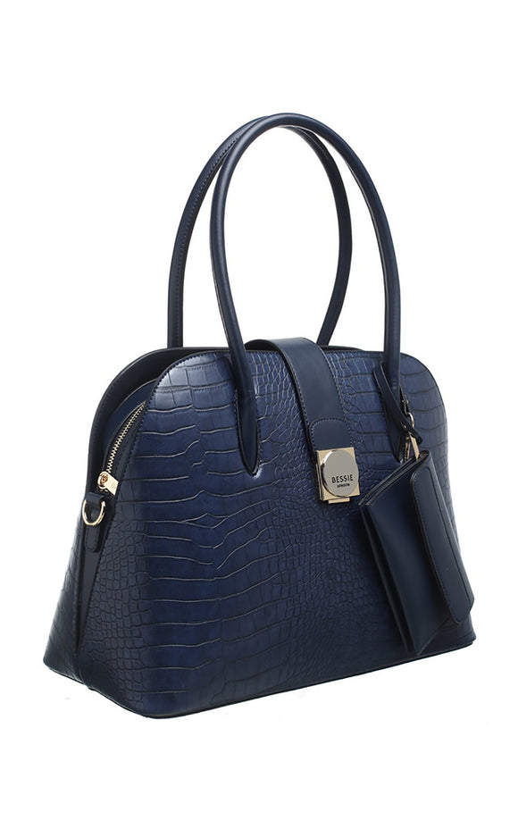 Navy Croc Tote Handbag - Bessie London