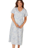 MARLON Blue Palm Print Short Sleeve Nightdress