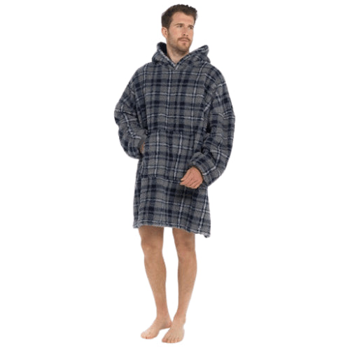 Navy Check Sherpa Snuggle Hoodie