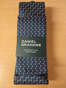 DANIEL GRAHAME Navy Pink Patterned Standard Width Tie & Pocket Square Set