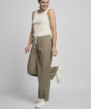 PINNS Khaki Striped Wide Leg Palazzo Trousers