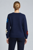 CLAUDIA C Navy Flower Round Neck Jumper