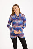 MUDFLOWER Blue Multi Cowl Neck Top