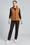 CLAUDIA C Tan Fleece Gilet with PU Trim