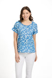 MUDFLOWER Blue Leaf Print Top 231