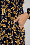 MUDFLOWER Navy Leaf Print Midi Dress 317