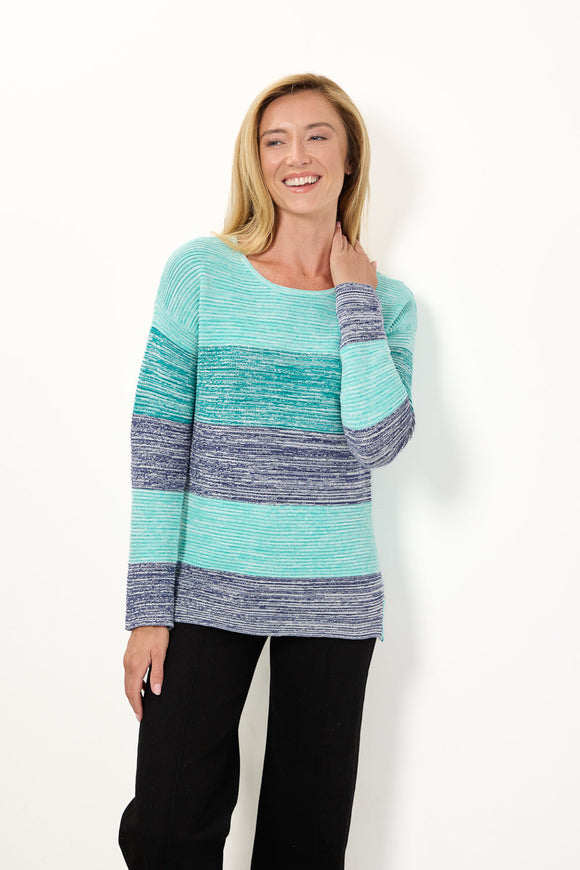 MUDFLOWER Green Marl Colour Block Jumper