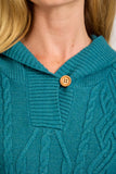 MUDFLOWER Teal Cable Knit Hooded Jumper
