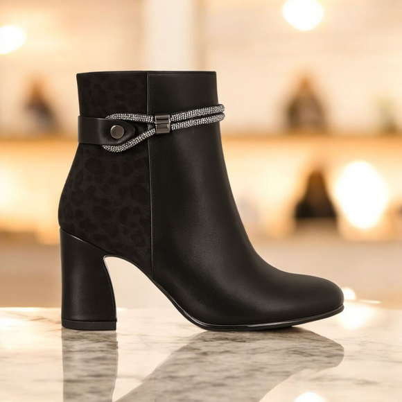 SUSST Coleen Black Animal Ankle Boot