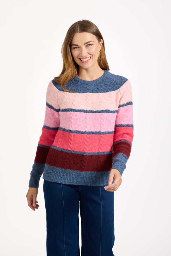 MUDFLOWER Colour Block Cable Knit Jumper