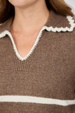 MUDFLOWER Brown Crochet Trim Collared Jumper