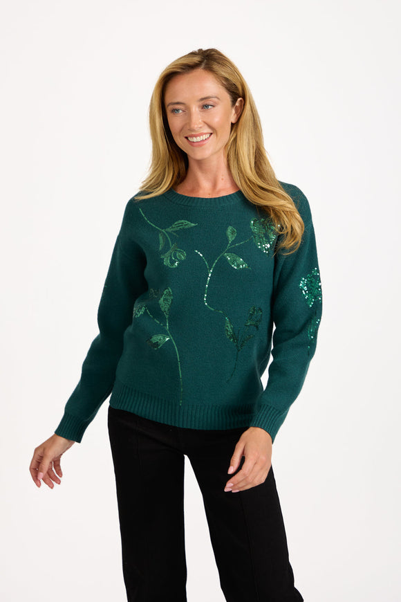 MUDFLOWER Green Sequin Embellished Jumper