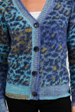 MUDFLOWER Blue Fluffy Leopard Print Cardigan