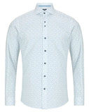 REMUS UOMO Blue Leaf Print Long Sleeve Shirt