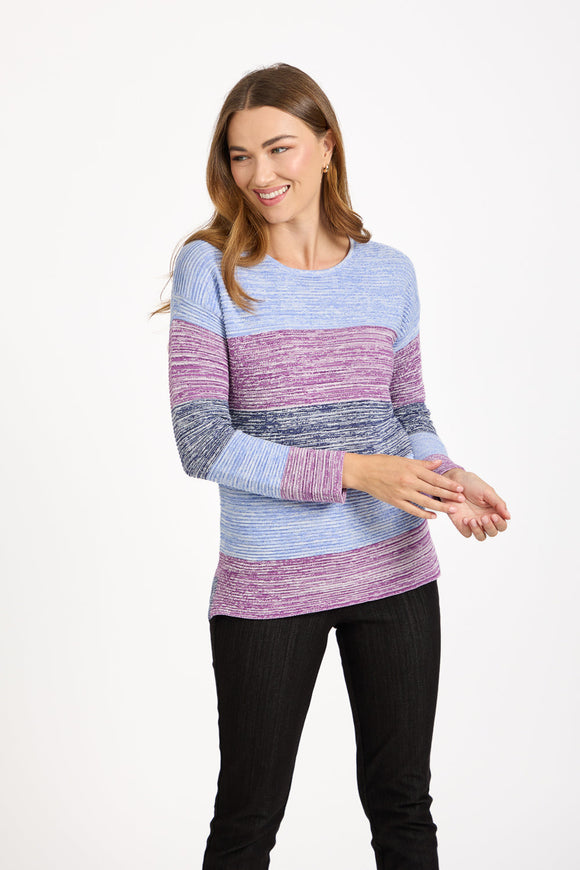 MUDFLOWER Navy Marl Colour Block Jumper