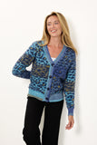 MUDFLOWER Blue Fluffy Leopard Print Cardigan