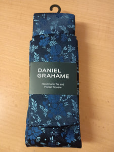 DANIEL GRAHAME Navy Blue Patterned Standard Width Tie & Pocket Square Set