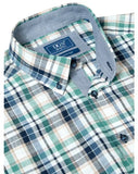 DRIFTER Green/Navy Check Cotton Short Sleeve Shirt