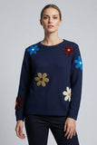 CLAUDIA C Navy Flower Round Neck Jumper