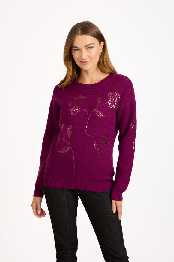 MUDFLOWER Burgundy Sequin Embellished Jumper