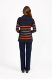 MUDFLOWER Navy/Rust Stripe Cowl Neck Jumper