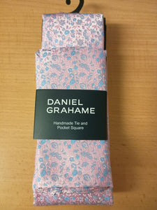 DANIEL GRAHAME Pink Patterned Standard Width Tie & Pocket Square Set