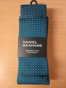 DANIEL GRAHAME Teal Patterned Standard Width Tie & Pocket Square Set