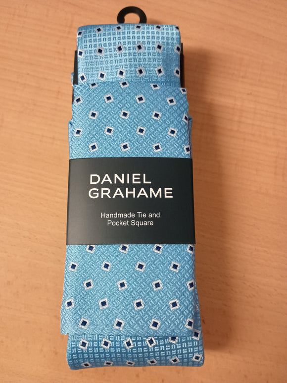 DANIEL GRAHAME Sky Blue Standard Width Tie & Pocket Square