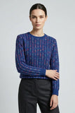 CLAUDIA C Blue Multi Round Neck Jumper