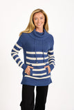 MUDFLOWER Blue Striped Cowl Neck Jumper