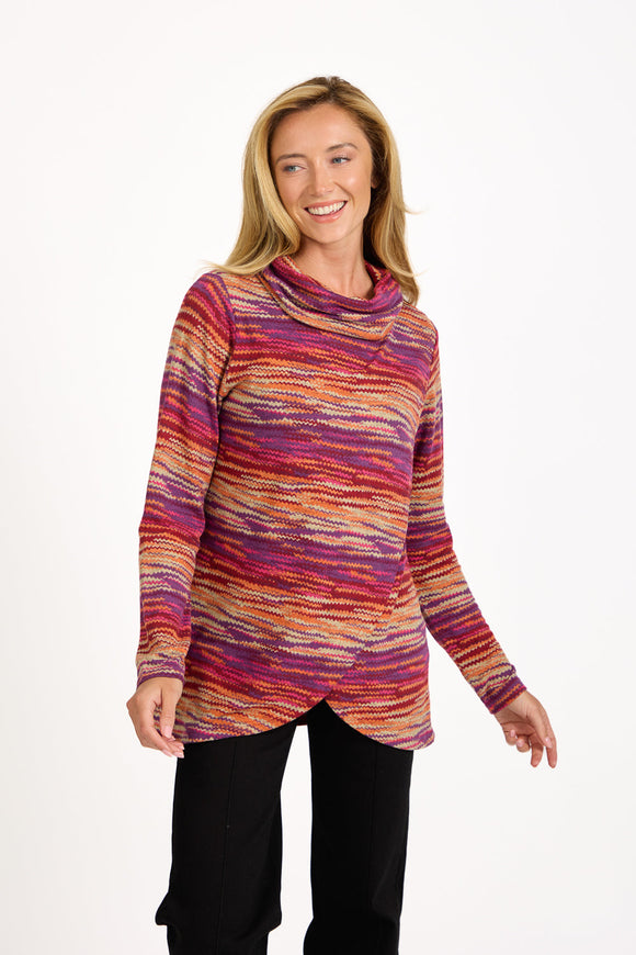 MUDFLOWER Orange Multi Cowl Neck Top