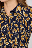 MUDFLOWER Navy Leaf Print Midi Dress 317