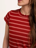BRAKEBURN Hurst Red Stripe Scalloped Neck Tee