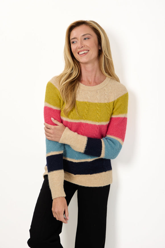 MUDFLOWER Colour Block Cable Knit Jumper