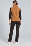 CLAUDIA C Tan Fleece Gilet with PU Trim