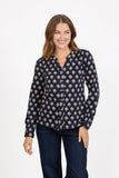 MUDFLOWER Navy Leaf Print Cotton Blouse