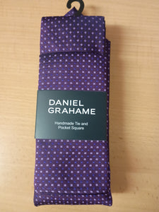 DANIEL GRAHAME Purple Patterned Standard Width Tie & Pocket Square Set