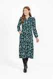 MUDFLOWER Black Leaf Print Midi Dress 317