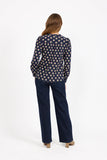 MUDFLOWER Navy Leaf Print Cotton Blouse