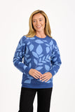 MUDFLOWER Blue Leaf Print Fluffy Yarn Jumper