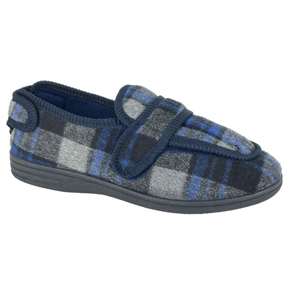 Navy Blue Check Textile Slipper MS401CK