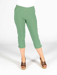 CLAUDIA C Green Multi Print Cropped Trouser