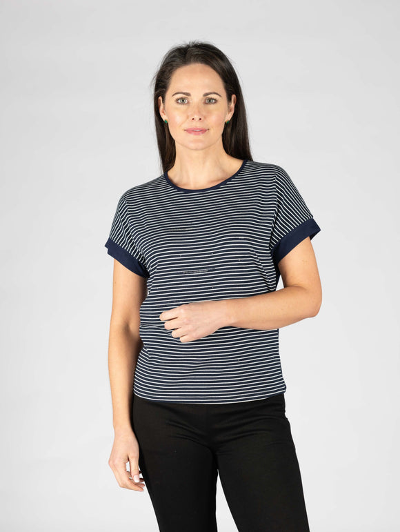 CLAUDIA C Navy & White Stripe Tee