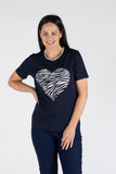 CLAUDIA C Navy Heart Print T-Shirt