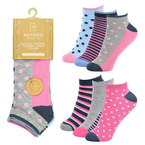 Ladies Bamboo Spot/Stripe Design Trainer Socks