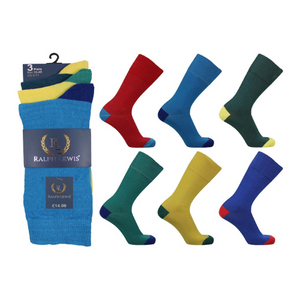 Ralph Lewis Mens Bright Design Socks - 3 Pair Pack